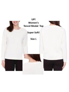 UP! Sweatshirt Buttery Soft Tencel Modal Ivory Crew Neck Long Sleeve Top Size L